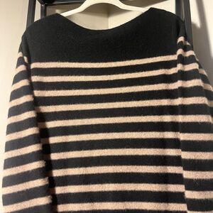 Vince Black and Tan Striped Off-the-Shoulder Sweater